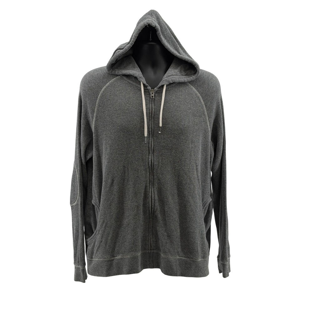 Roots Hoodie Mens XL Full Zip Waffle Knit Thermal Elbow Patches Casual
